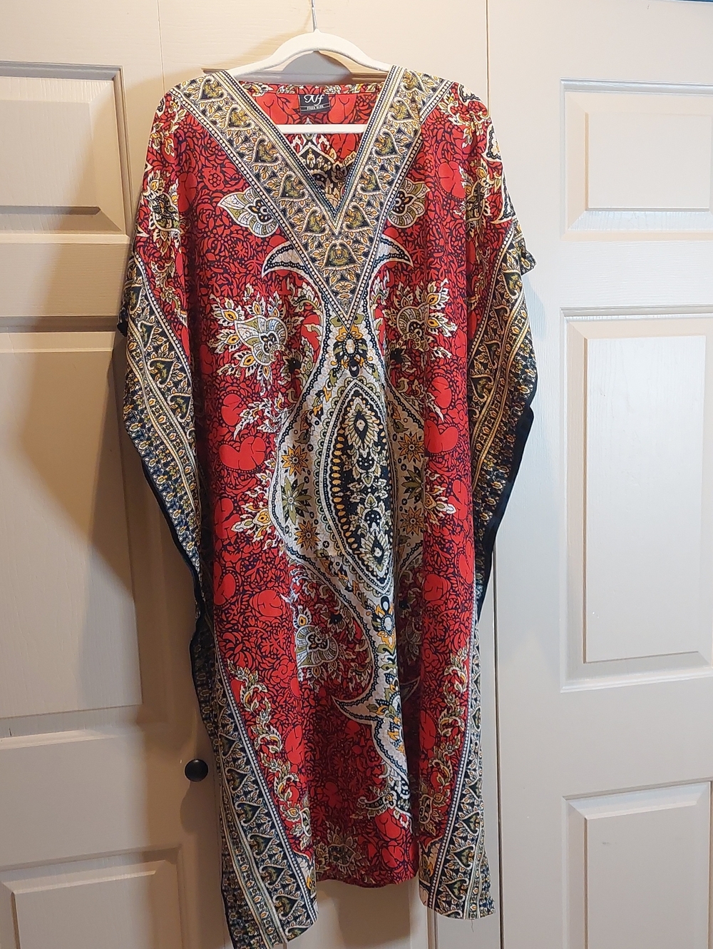 Red Paisley-Print Kaftan Coverup by Unbranded